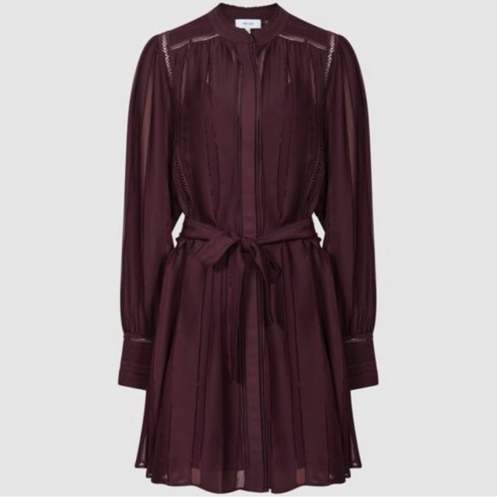 NWOT Reiss Harriet Belted Long Sleeve Dress in Burgundy Plum Size 0